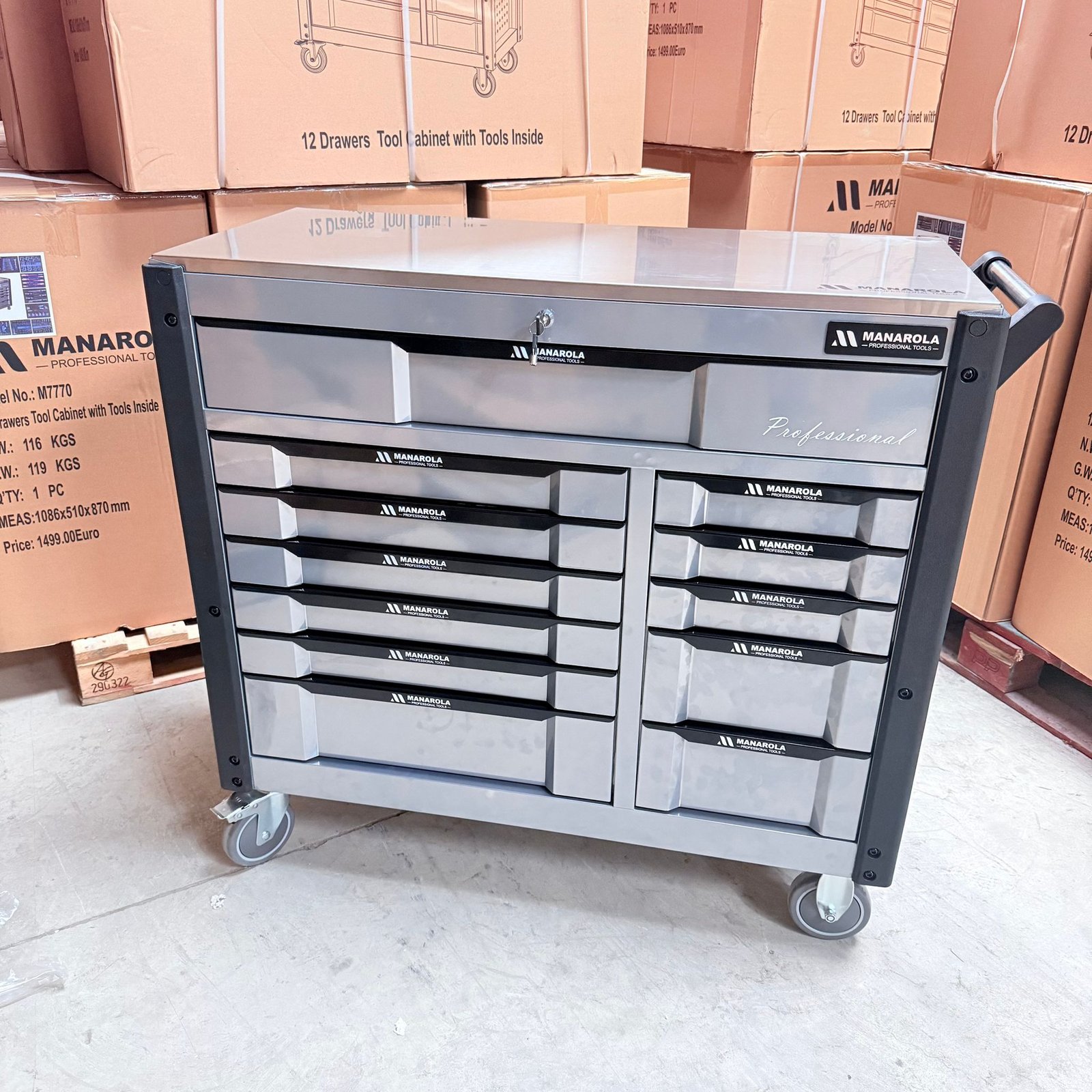 Manarola 12 Drawer Toolchest With Tools With Stainless Steel Work Top - Image 5